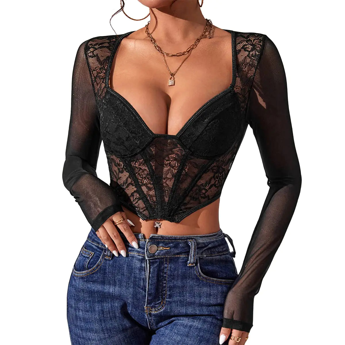 Long Sleeve Lace-Up Crop Top