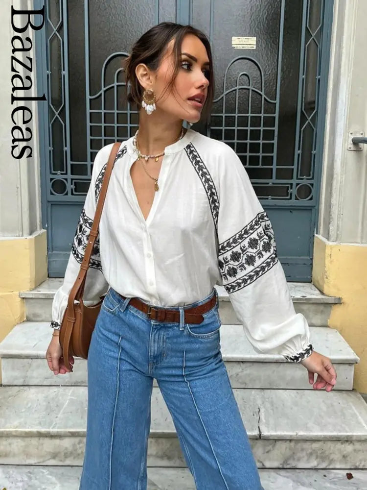 loose blouse black print