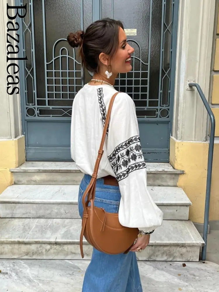 loose blouse black print