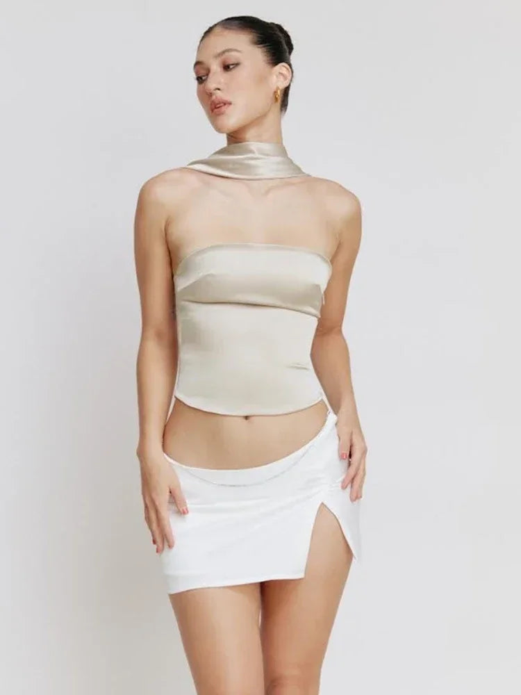 Satin Halter Crop Top